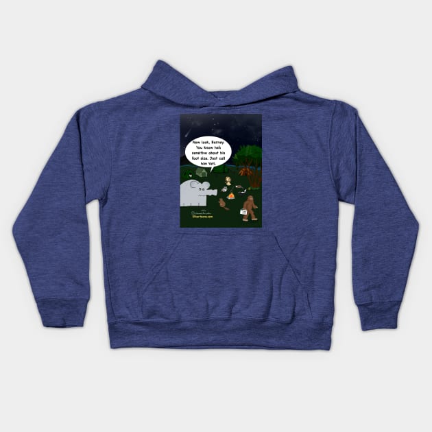 Enormously Funny Cartoons Camping with Bigfoot Kids Hoodie by Enormously Funny Cartoons